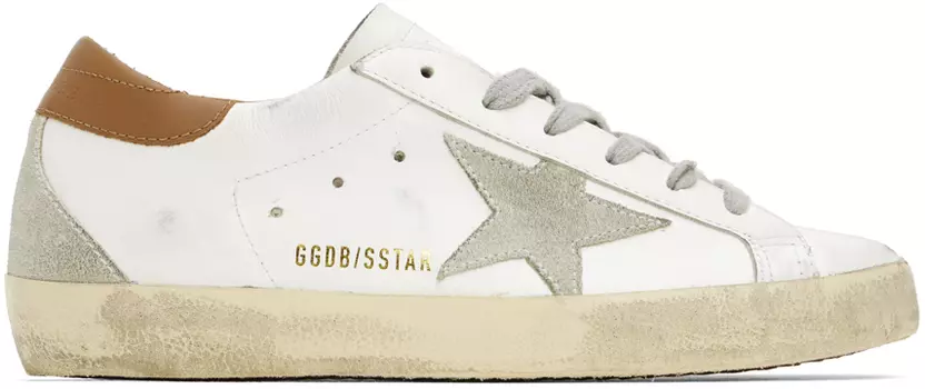 Эксклюзивные бело-коричневые классические кроссовки SSENSE Super-Star Golden Goose