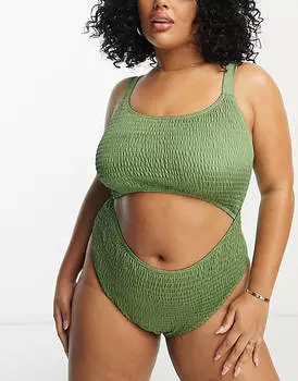 Эксклюзивный жатый купальник цвета хаки South Beach Curve Exclusive