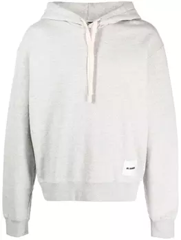 Jil Sander cotton drawstring hoodie, серый