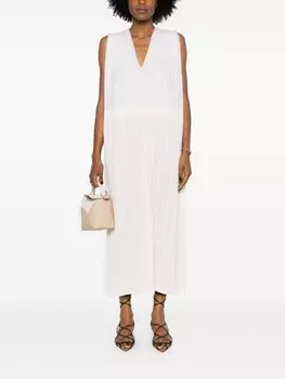 Jil Sander платье миди с V-образным вырезом и складками, серый