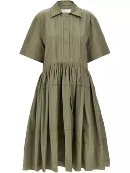 Jil Sander платье-рубашка со складками, зеленый