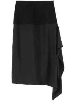 Jil Sander шерстяная юбка миди с драпировкой, черный