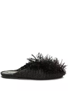 Jil Sander слиперы с бахромой из соломы, черный