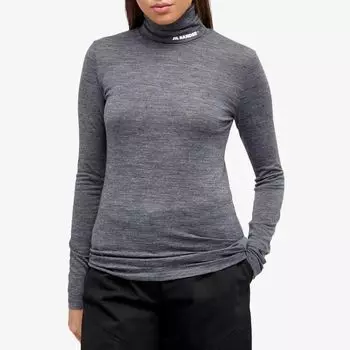 Jil Sander Топ Plus с высоким воротником и логотипом, серый