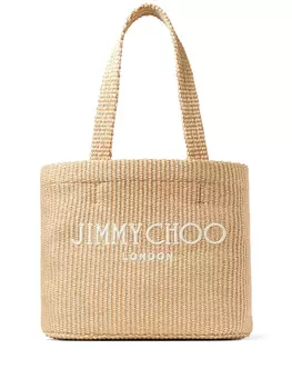 Jimmy Choo пляжная сумка среднего размера с вышитым логотипом, нейтральный