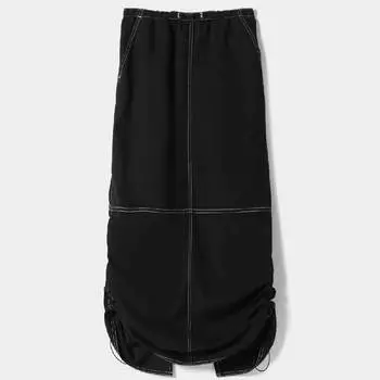 Юбка Bershka Parachute Denim Midi, черный