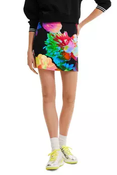 Юбка Desigual мини с цветочным принтом, черный