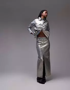 Юбка из денима Levi's maxi column цвета «металлик»