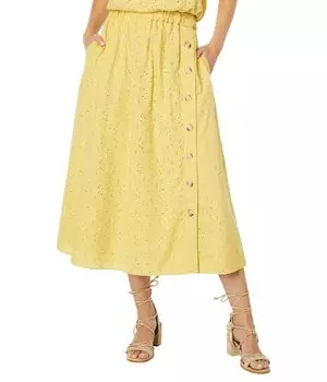 Юбка Madewell, Eyelet Side-Button Midi Skirt in Dream-On Daisy