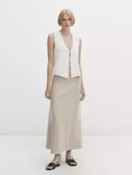 Юбка миди из 100% льна со швом Massimo Dutti
