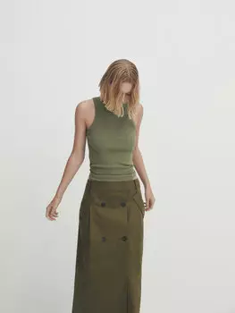 Юбка миди из хлопка Massimo Dutti, хаки