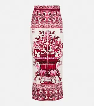 Юбка миди Majolica из смесового шелка DOLCE&GABBANA, красный