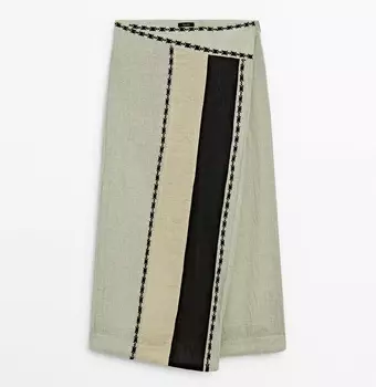 Юбка миди Massimo Dutti Wrap With Embroidery, хаки