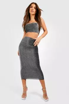 Юбка миди с блесками Boohoo, серебряный