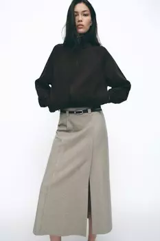 Юбка миди с поясом ZARA, бежевый