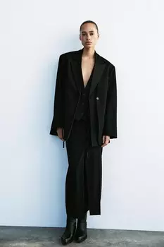 Юбка миди с разрезом ZARA, черный