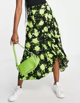 Юбка миди с рюшами ASOS DESIGN, неон
