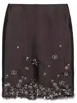Юбка миди с вышивкой Prada, серый