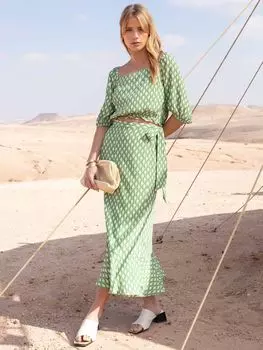 Юбка миди с запахом Ro&Zo Diamond Print, зеленая
