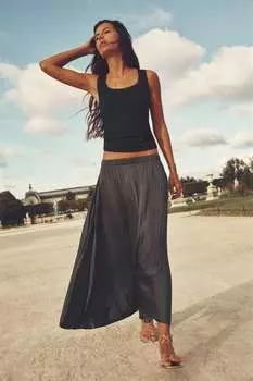 Юбка миди со складками ZARA, серый