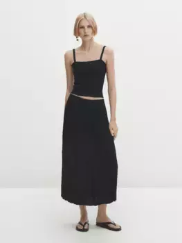 Юбка Pleated Midi Massimo Dutti, черный