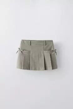 Юбка с бантом в узор «гусиная лапка» ZARA, экрю/черный