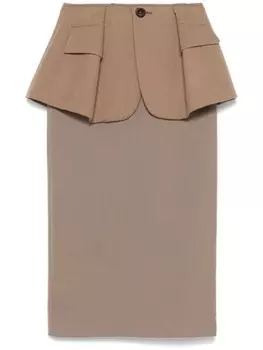 Юбка с баской Sacai, коричневый