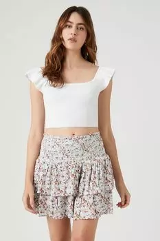 Юбка с оборками и цветочным принтом Ditsy Forever 21, синий