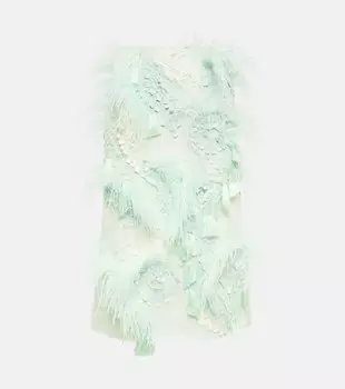Юбка с вышивкой и отделкой перьями XU ZHI, зеленый