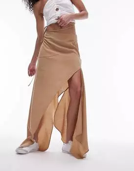 Юбка Topshop Hanky Hem Asymmetric, песочный