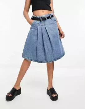 Юбка Urban Revivo Pleated Denim Kilt, голубой