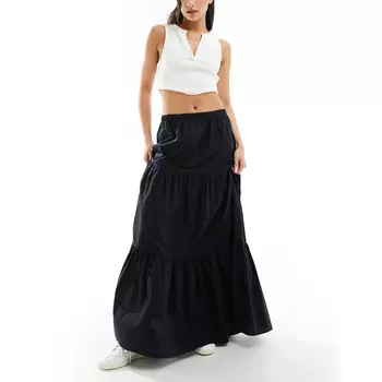 Юбка Weekday Nico Tiered Maxi, черный