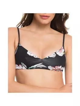 Juniors Surfin Love Женский цветочный пляжный купальник бикини топ Roxy, черный