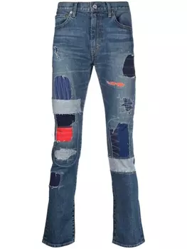 Junya Watanabe MAN узкие джинсы в технике пэчворк, синий