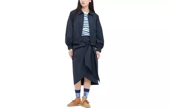 Jw Anderson Jw Anderson Co-Branded Series укороченное пальто женское темно-синее Uniqlo