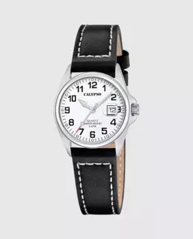 K5871/1 Базовые женские кожаные часы черного цвета Calypso