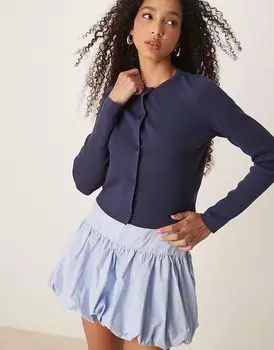 Кардиган ASOS DESIGN плотной вязки с застежкой на пуговицы и круглым вырезом темно-синего цвета
