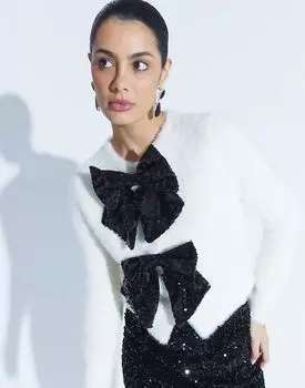 Кардиган с бантом кремового цвета River Island