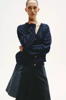 Кардиган с косами ZARA, темно-синий
