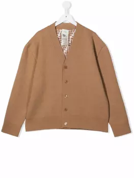 Кардиган с V-образным вырезом Fendi Kids, нейтральный