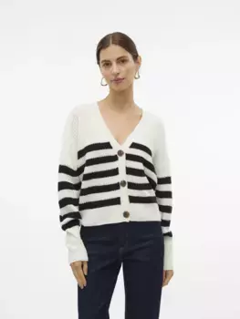 Кардиган Vero Moda "VMLEA LS КАРДИГАН С V-образным вырезом и манжетами ", цвет Cloud Dancer Stripes:Black