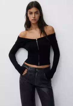Кардиган With Zip PULL&BEAR, черный