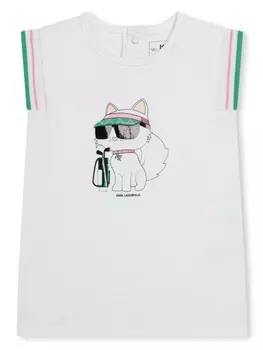 Karl Lagerfeld Kids платье с принтом Ikonik Choupette, белый