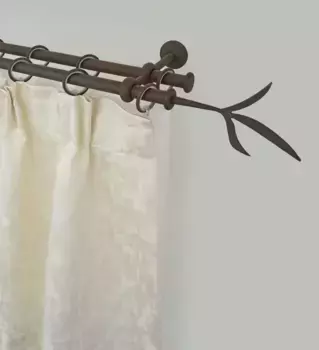 Карниз для штор GARESA "ESPERANCA", 2-х направляющий, желаемая длина, комплект штор в стиле рустик, выдвижной, с концевой ветвью для пуговиц, с кольцами 230 см, 16мм, цвет rost