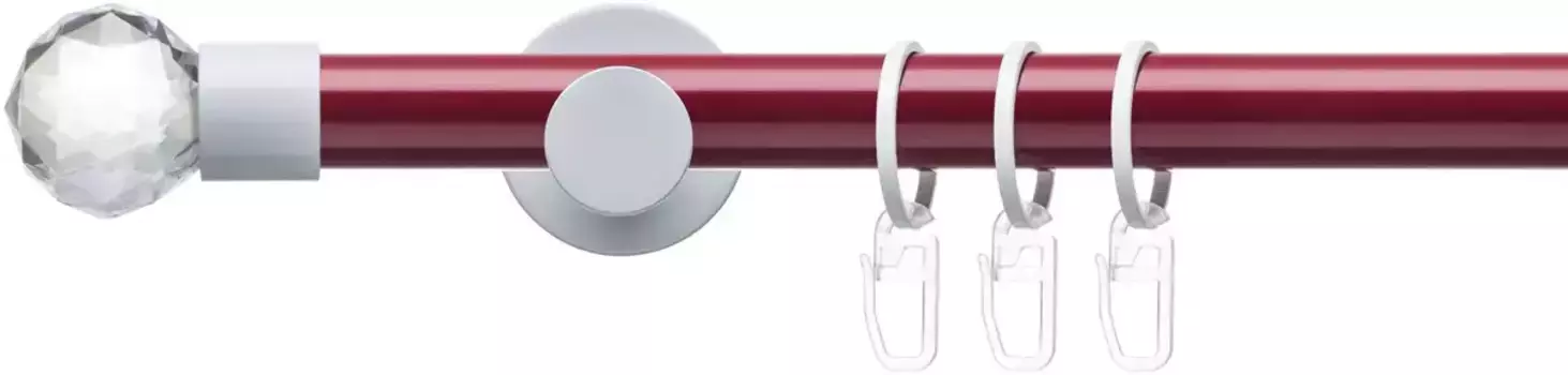 Карниз Liedeco "Готовый комплект 20 мм Power Celebration граненый шар", 1 направляющая, фиксированный размер, полный карниз 240 см, 2 мм, красный/белый