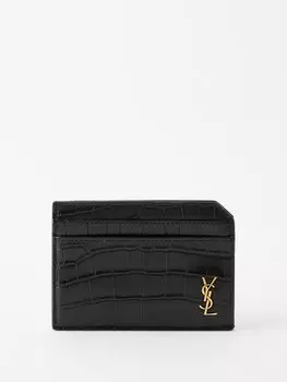 Картхолдер cassandre из кожи под крокодила Saint Laurent, черный