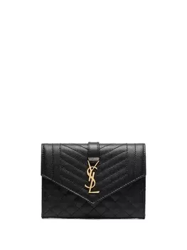 Картхолдер из зернистой кожи Saint Laurent, черный