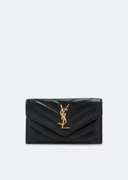 Картхолдер SAINT LAURENT Fragments zipped card case with flap, черный