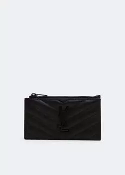Картхолдер SAINT LAURENT Monogramme zippered fragment card case, черный