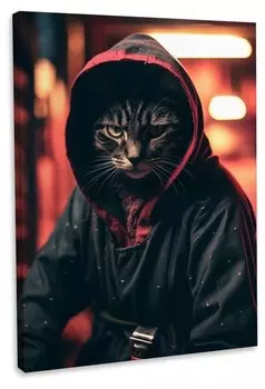 Картина на холсте Hustling Sharks Cat Warrior II, красный